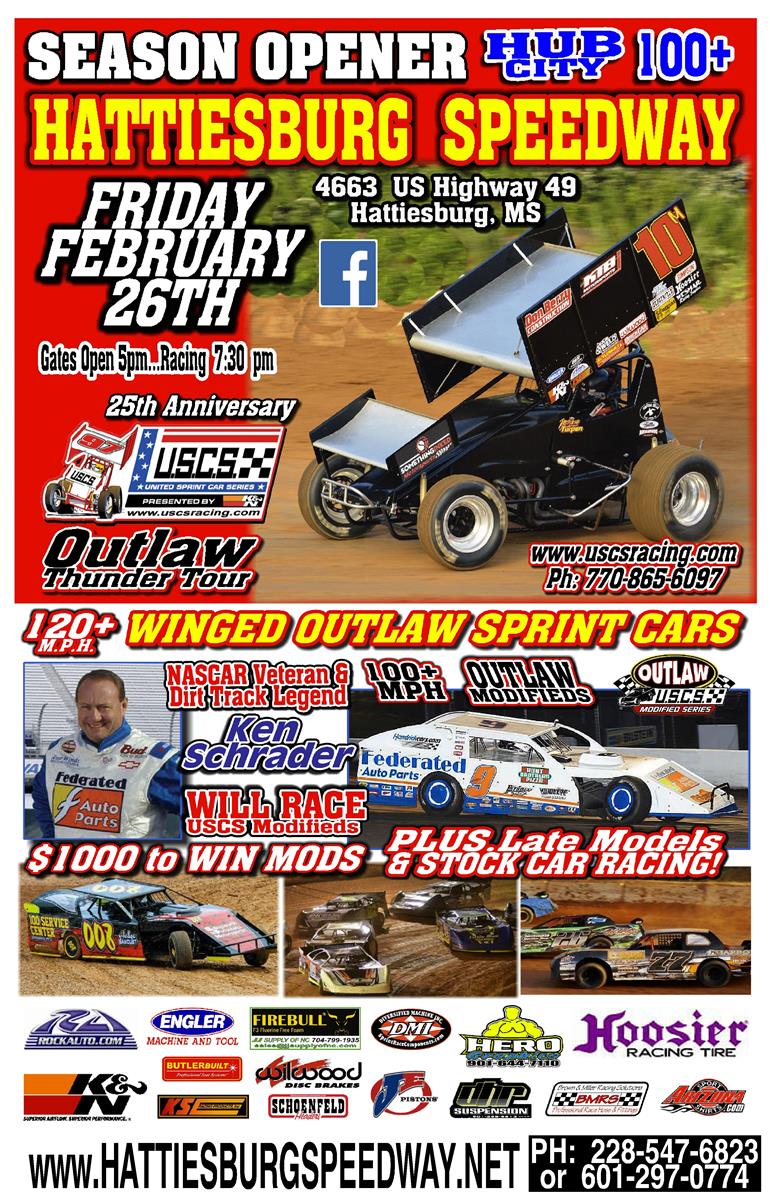 USCS Sprints and Mods headline Hattiesburg 2021 season opener Friday, February 26th