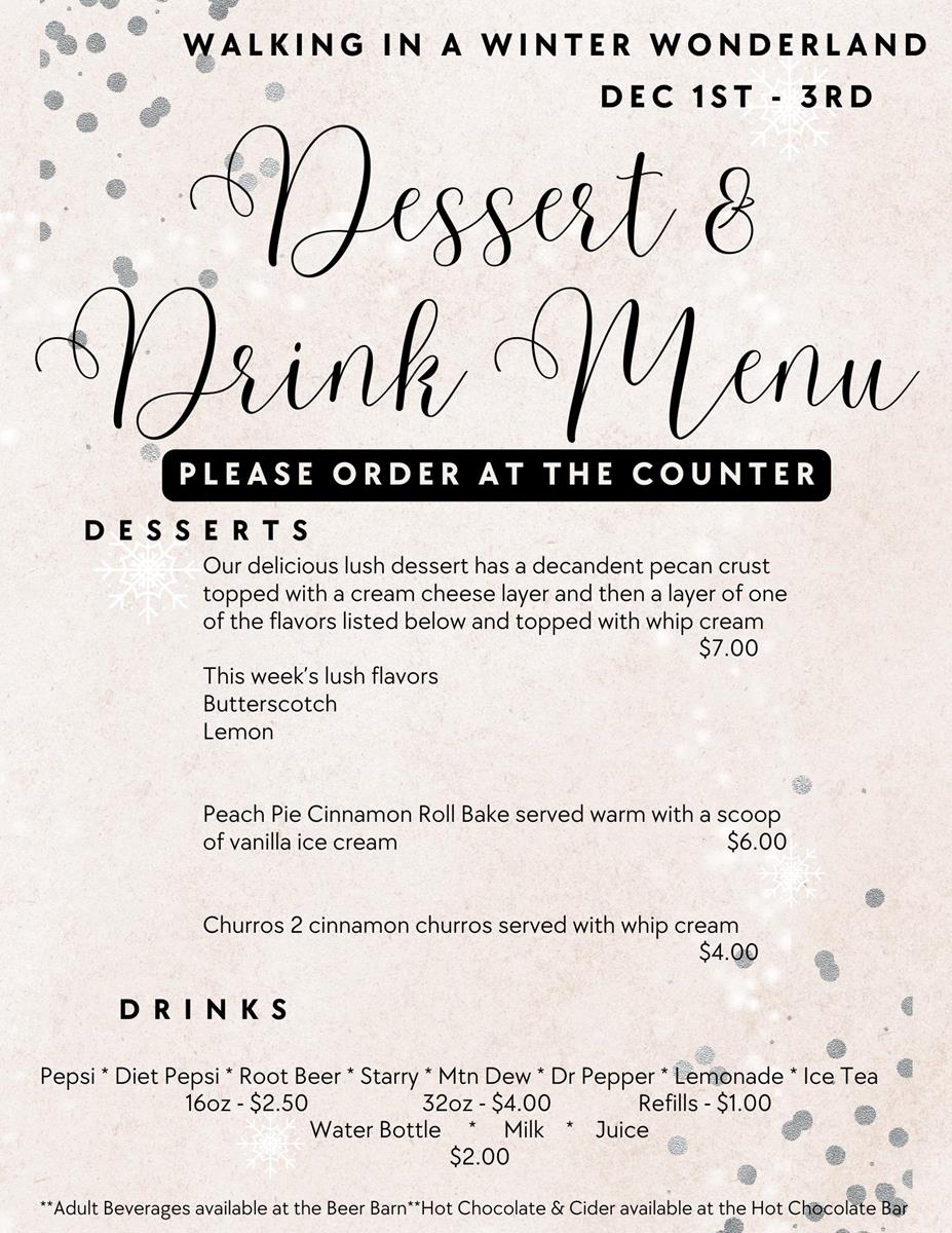 WALKING IN A WINTER WONDERLAND MENU FOR DECEMBER 1ST - 3RD!