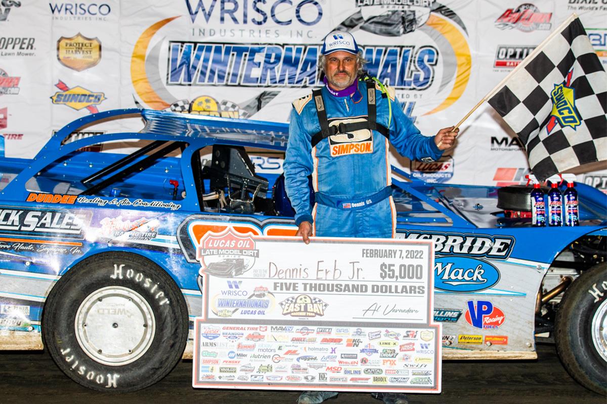 Dennis Erb Jr in Lucas Oil Late Model Dirt Series Victory Lane at East Bay Raceway Park
