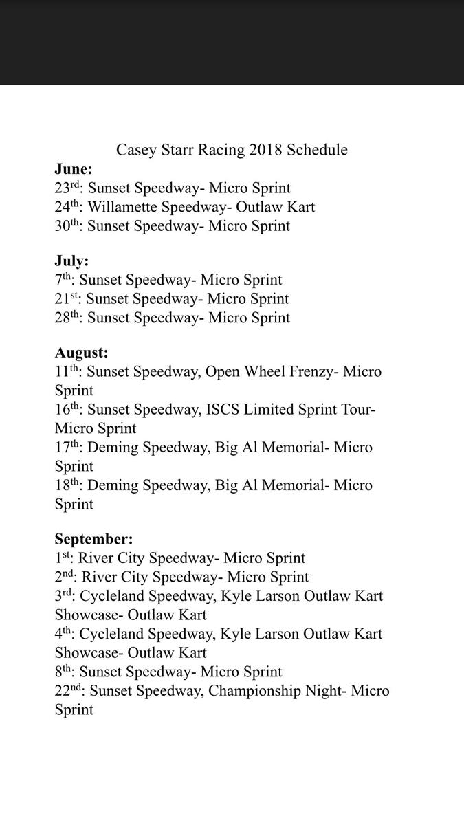 Casey Starr Racing 2018 Schdule Released