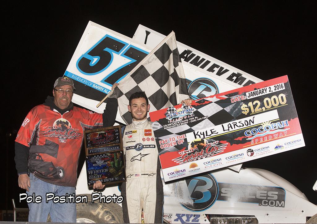 NASCAR’s Larson Takes Advantage of Rare Dirt Start to Win Round 2 of Winter Heat Sprint Car Showdown
