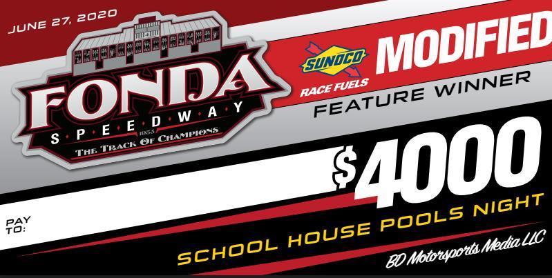 SCHOOL HOUSE POOLS INC. TO SPONSOR A $4,000 TO WIN SUNOCO MODIFIED FIRECRACKER SHAKEDOWN EVENT THIS SATURDAY, JUNE 27 AT FONDA