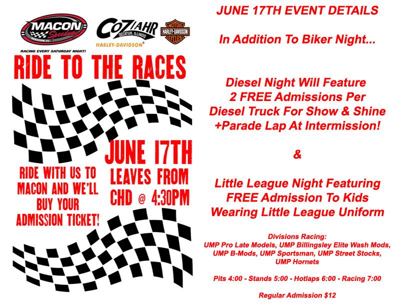 IT IS RACEDAY!! Coziahr Harley Davidson To Present Action Packed Night