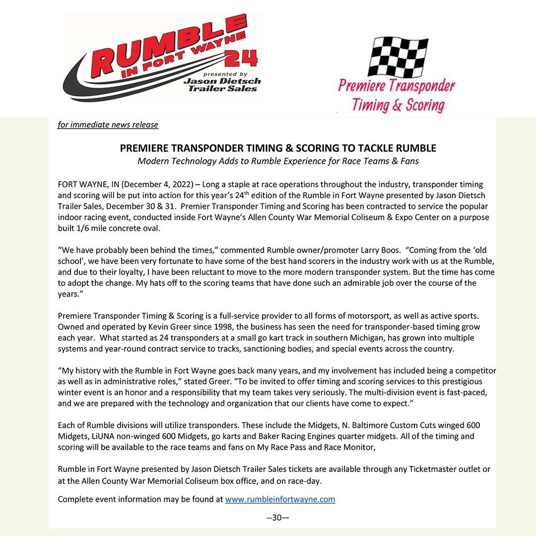 Transponder scoring in all Rumble classes by Premiere Transponder Timing / Scoring
