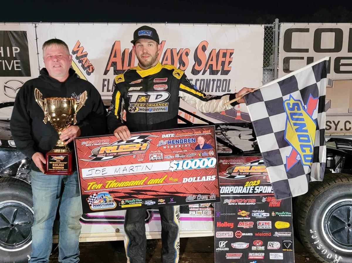 JOE MARTIN CAPTURES HIS BIGGEST CAREER WIN WITH A LAST LAP PASS FOR $10,000 IN NIGHT 2 OF "BILL HENDREN MEMORIAL" PRESENTED BY FK ROD ENDS AT PITTSBUR