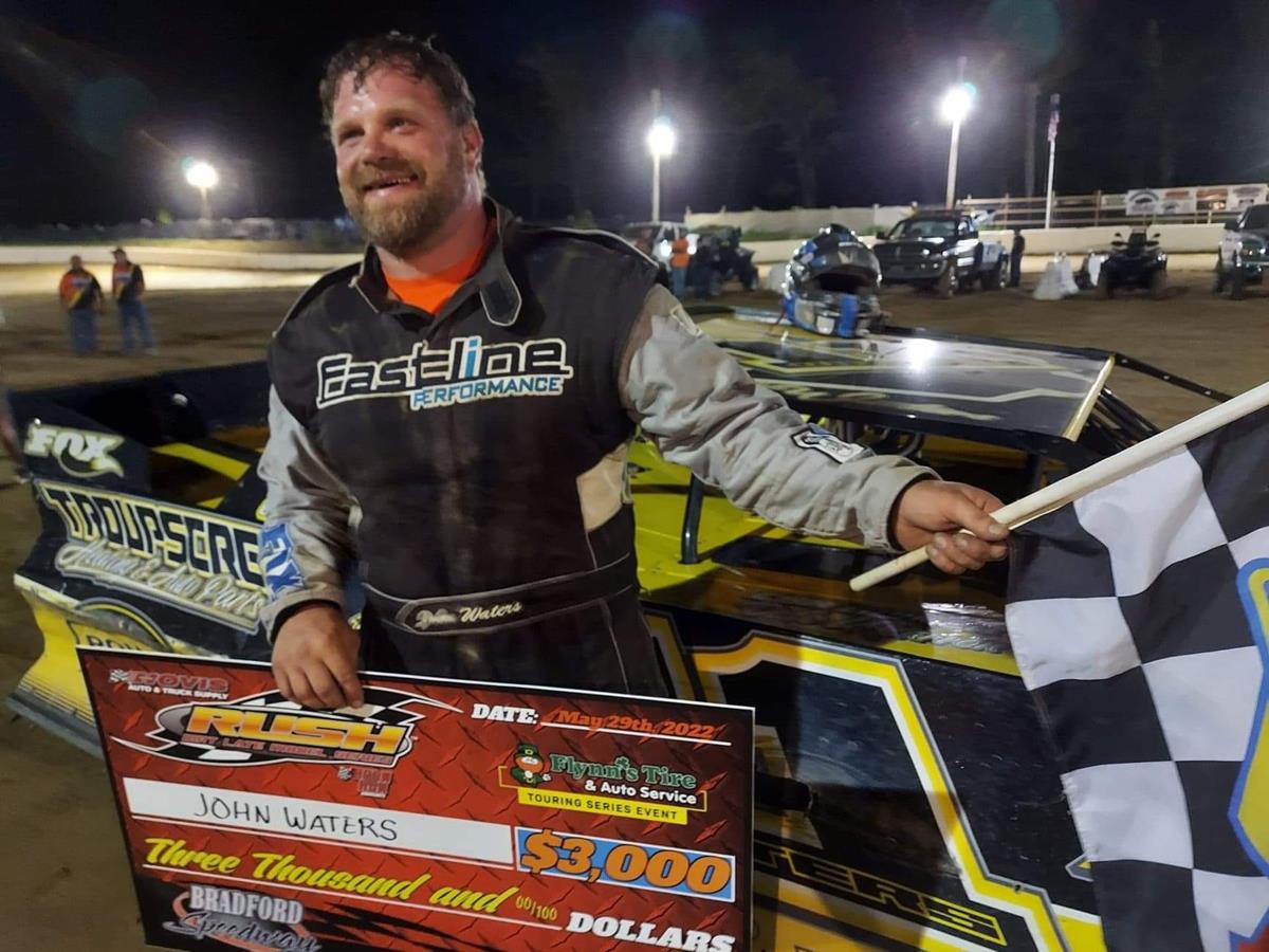 JOHN WATERS WINS A THRILLER PASSING TOUR POINTS LEADER LOGAN ROBERSON WITH 2 TO GO IN FRONT OF A SRO CROWD IN THE HOVIS RUSH LATE MODEL FLYNN'S TIRE T