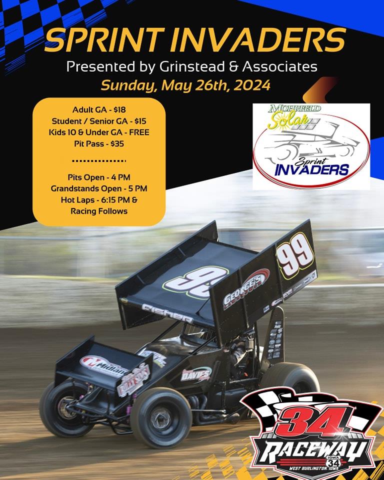 Mohrfeld Solar Sprint Invaders Hit 34 Raceway Sunday for 75th Time!