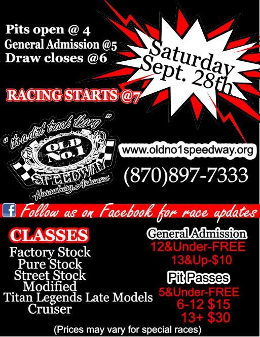 Old No.1 Speedway Saturday September 28th