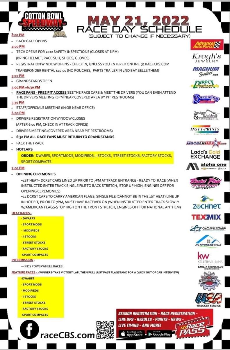 05/21/2022 Race Day Information