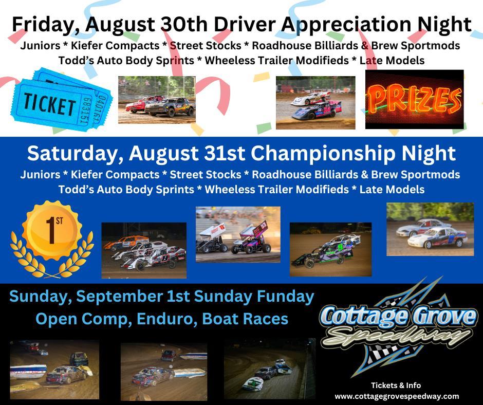 3 NIGHTS OF RACING CAP OFF OUR REGULAR SEASON AT COTTAGE GROVE SPEEDWAY!!