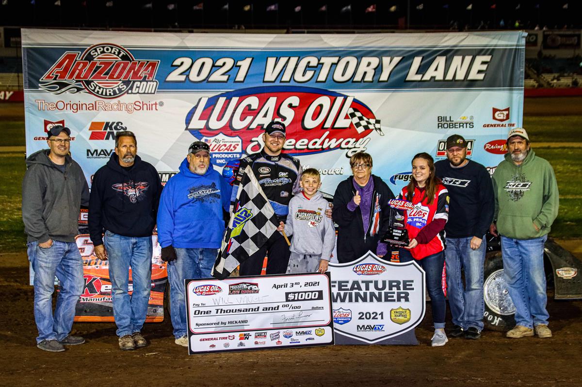 Vaught captures Lucas Oil Speedway opening-night headliner; Newell, McCowan, Brown also grab feature wins