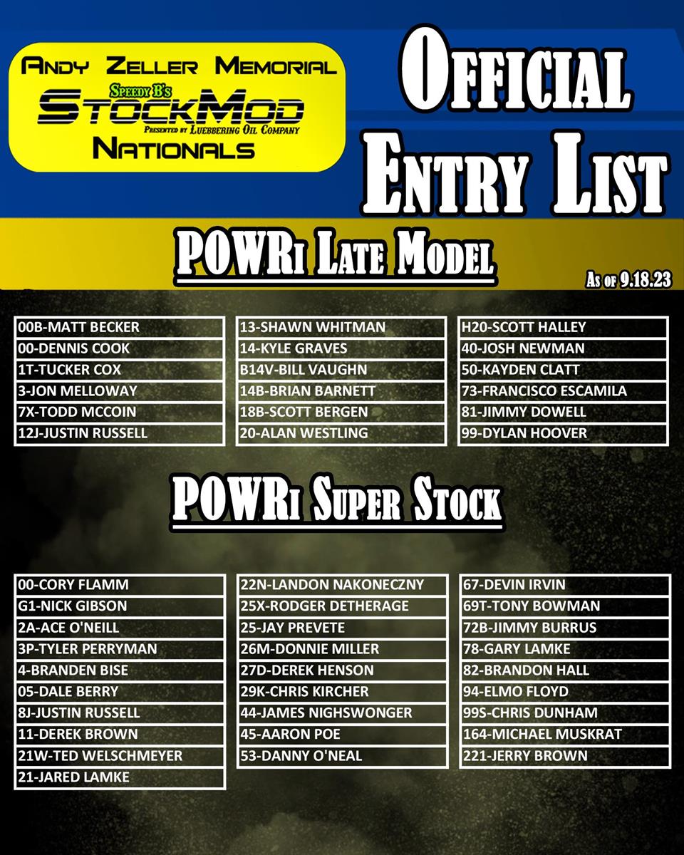 Andy Zeller Memorial – StockMod Nationals September 28-30 Informational Release