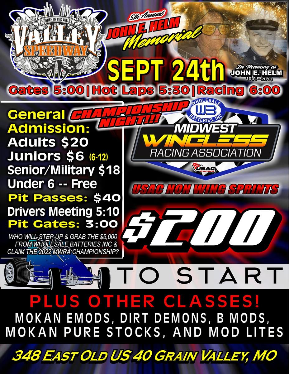 5th Annual John E. Helm Memorial THIS Saturday Night At Valley Speedway!!