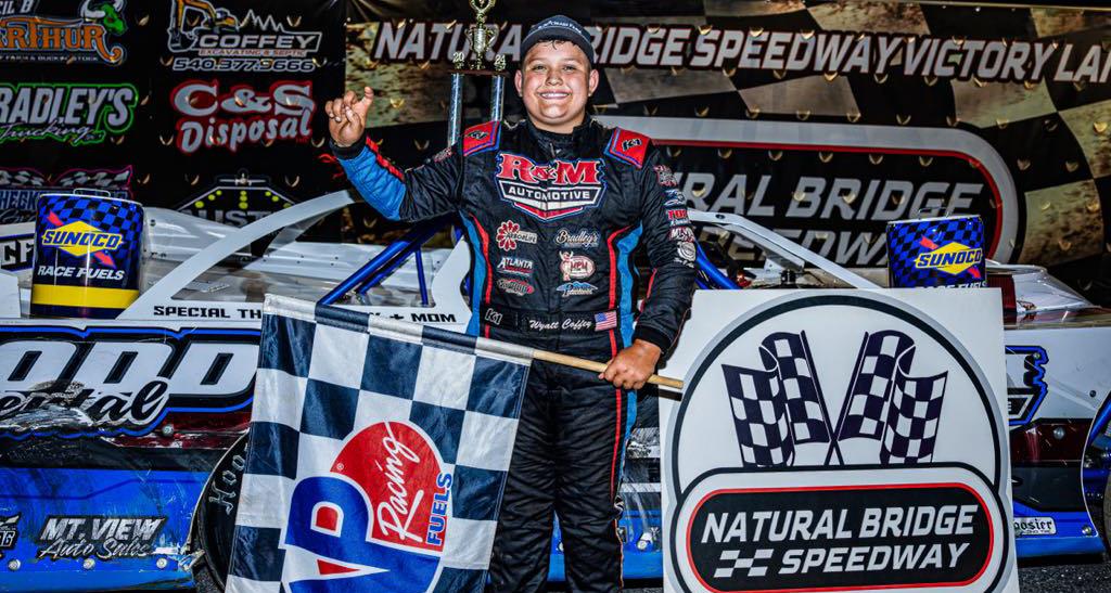 11-year-old Wyatt Coffey scores first Late Model Sportsman victory at Natural Bridge Speedway