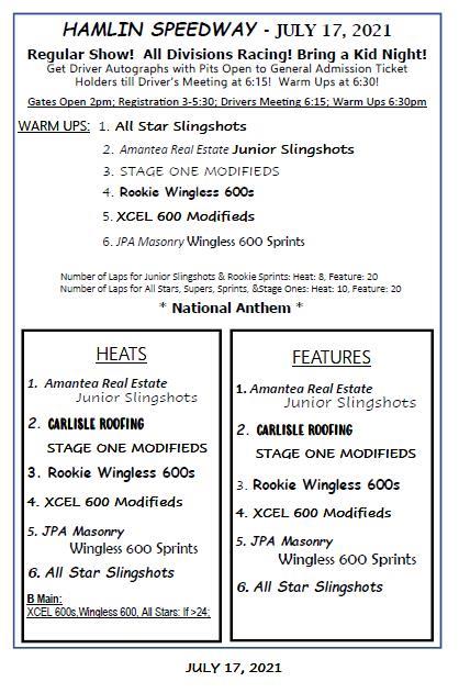 7/17/21 Schedule of Events
