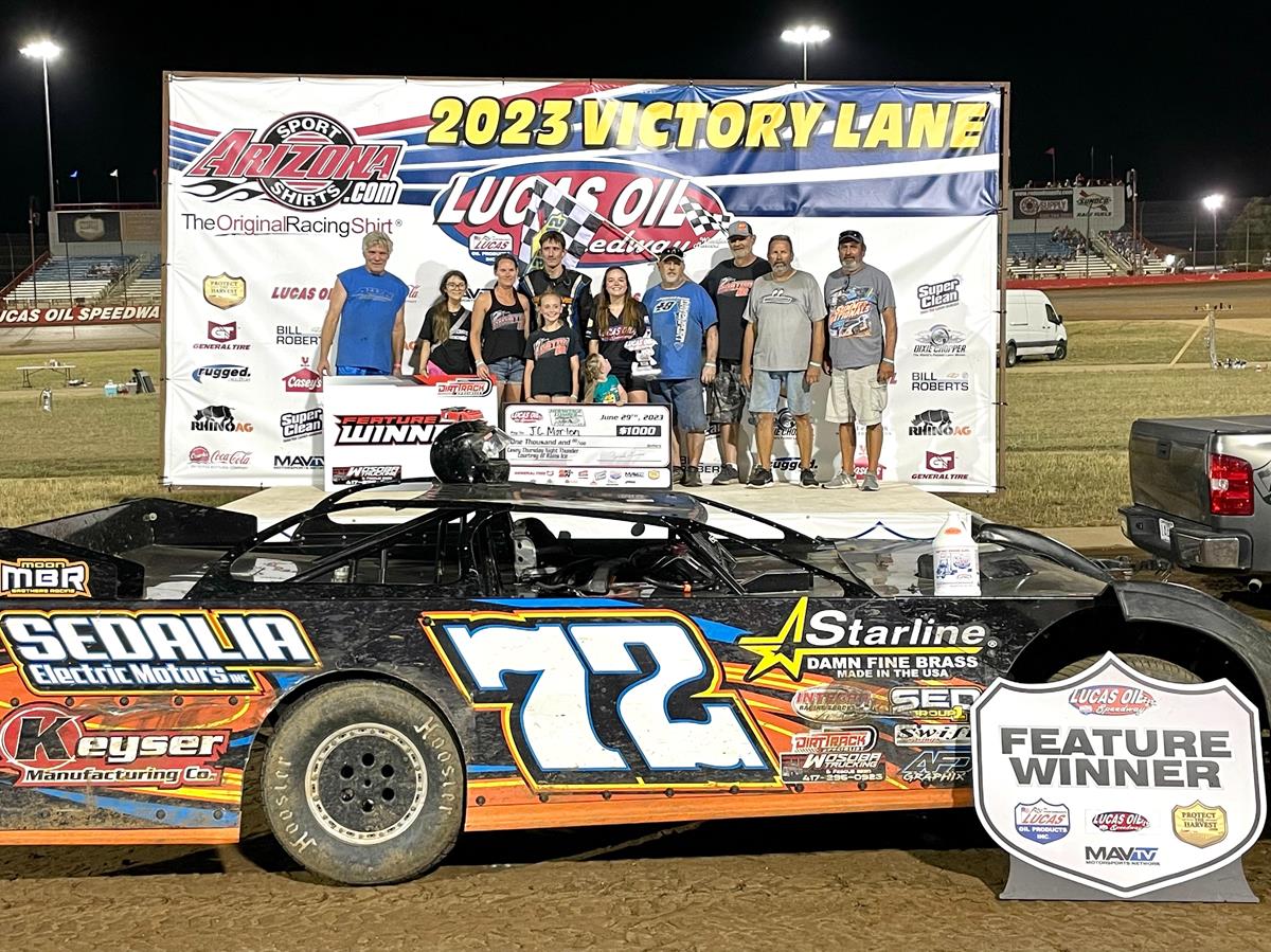 Morton doubles down, winning Late Model headliner and USRA B-Mod feature at Lucas Oil Speedway's Thursday Night