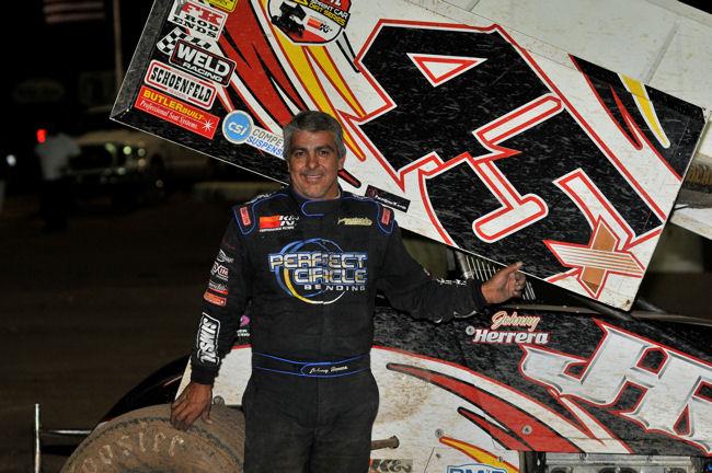Johnny Herrera won Saturday night's 25-lap Sunoco Fuel ASCS Southwest feature event at Canyon Speedway Park in Peoria, AZ. (Terry Shaw photo)