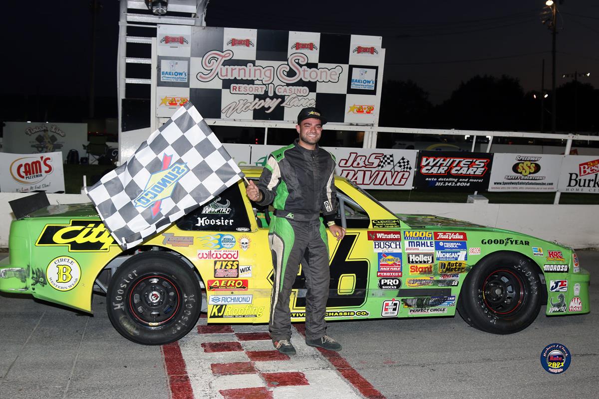 Hicks Takes Lead on Late Restart to Win Thrilling New York Super Stock ‘DLM Tune-Up’ at Oswego