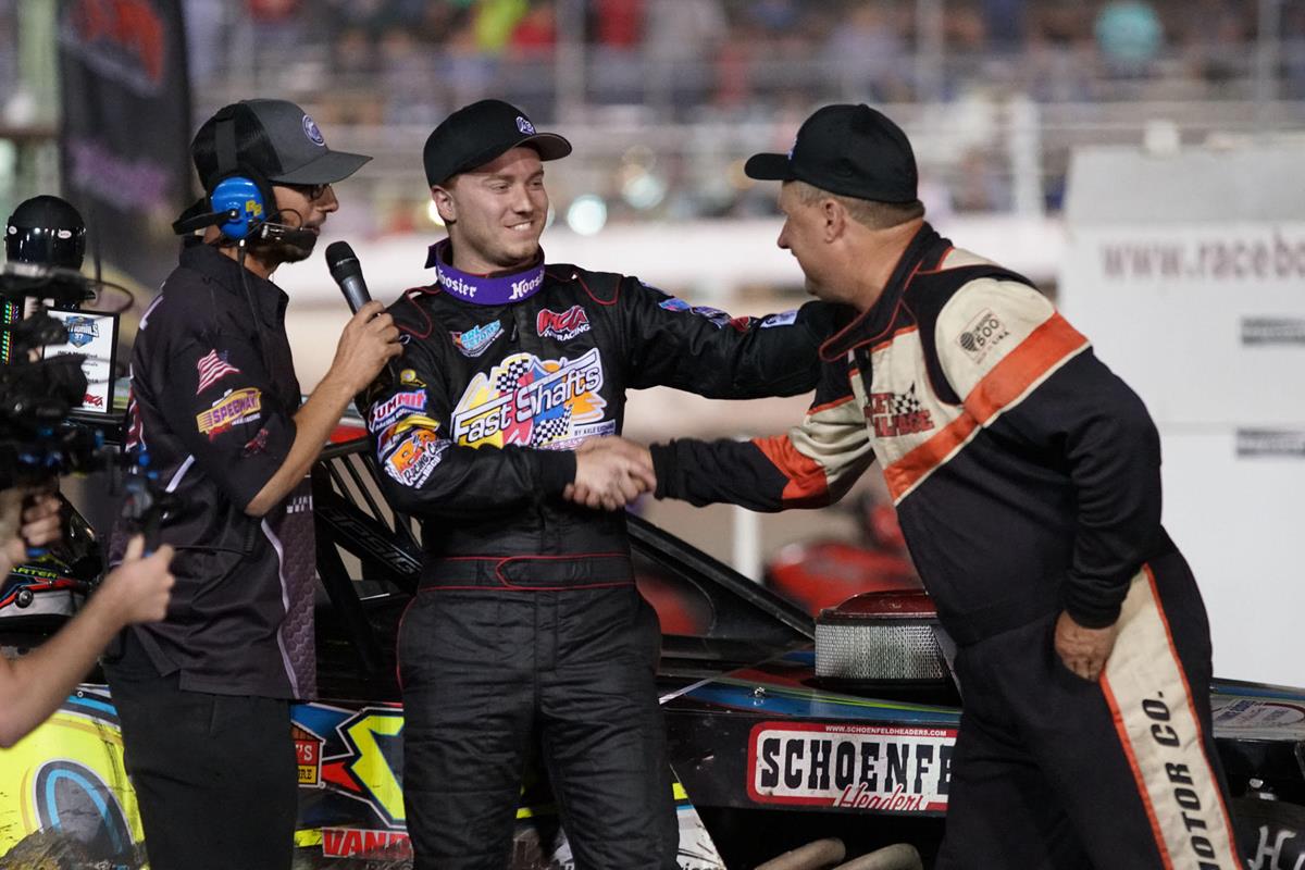 Cayden Carter and Jeff Aikey both won Friday Modified qualifiers at Boone Speedway and will meet on the track again on championship night at the IMCA Speedway Motors Super Nationals fueled by Casey’s. (Photo by Melissa Coker, Melissa’s Out On A Limb Photography)