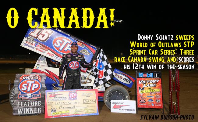Donny Schatz Battles Shane Stewart to Win Third in a Row at Ohsweken Speedway's Six Nations Showdown