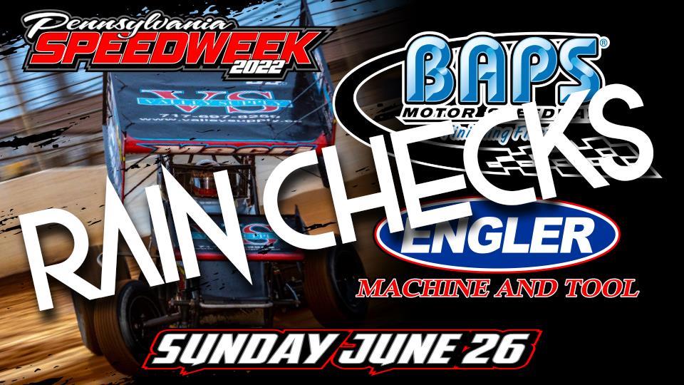 Options for BAPS PA Speedweek Rain Check/Pit Pass Returns