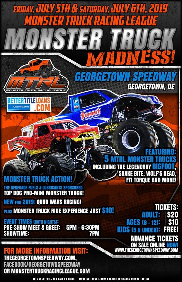 It's Monster Truck Madness Time Friday & Saturday at Georgetown Speedway!