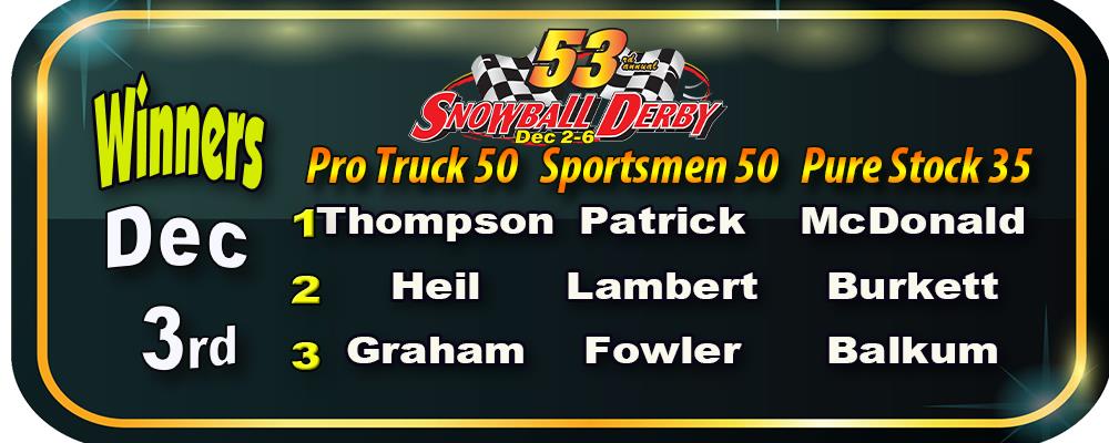 A Mobile Sweep; 14 Year Old Grant Thompson Takes Pro Truck 50; James Patrick Wins Sportsmen; McDonald in Pure Stocks