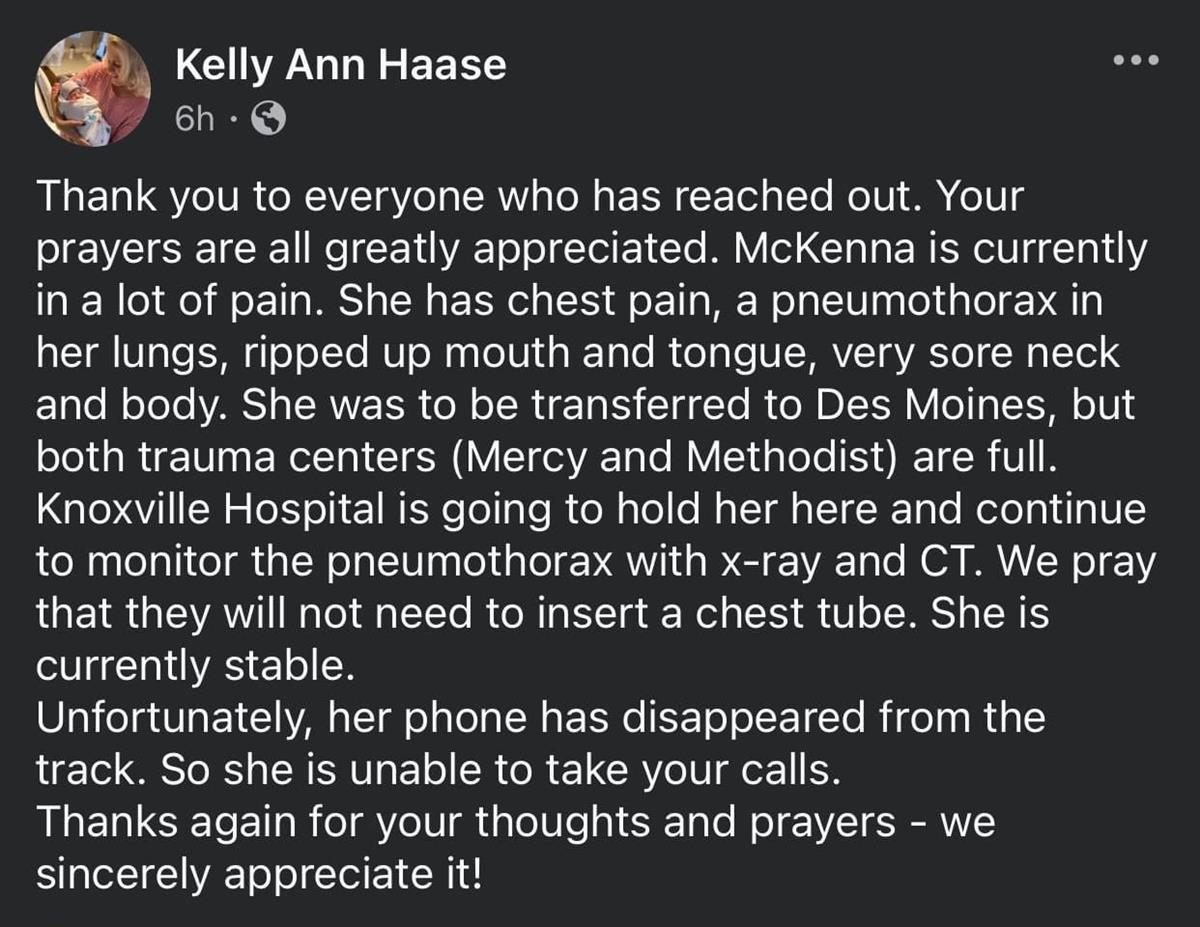 McKenna Injured In Knoxville Nationals Crash