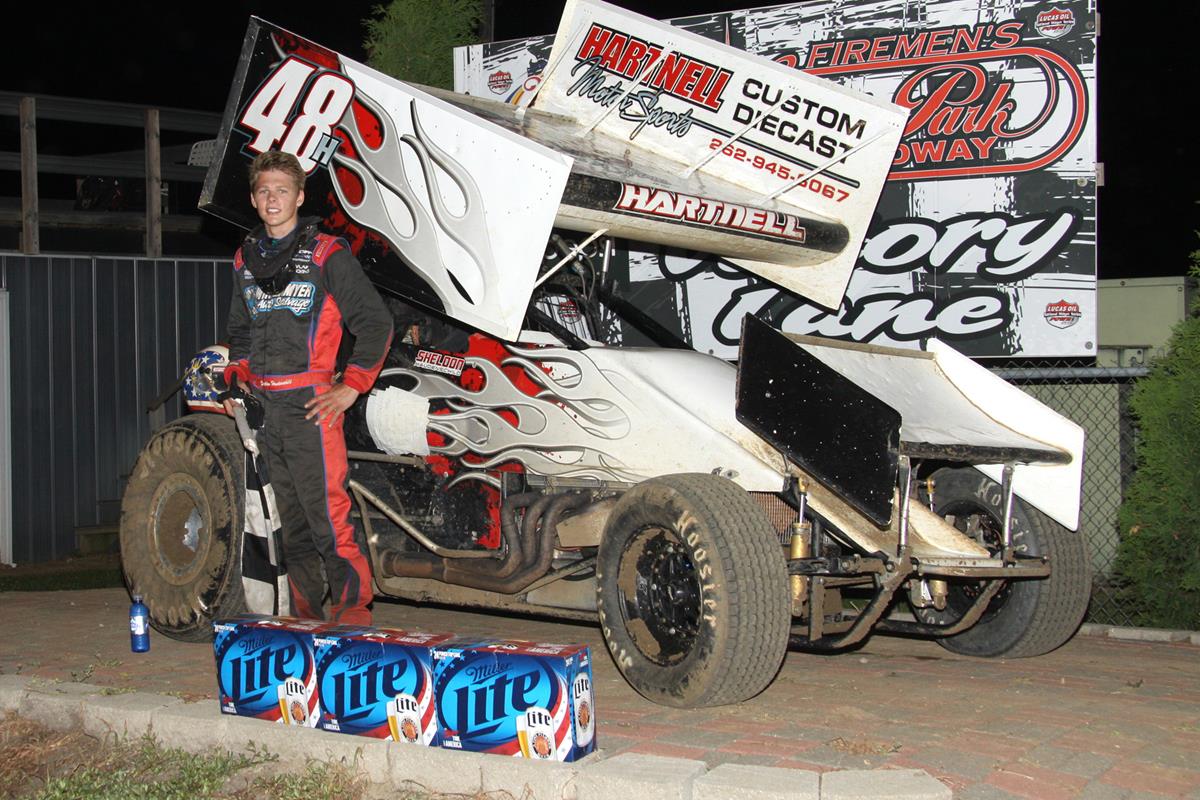 AN AMAZING FINISH ON A HISTORIC NIGHT PUTS SHELDON HAUDENSCHILD IN VICTORY LANE AT ANGELL PARK SPEEDWAY!