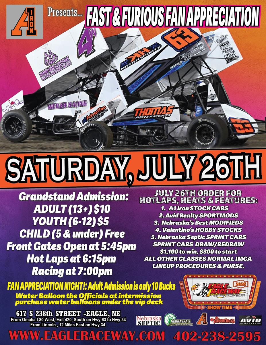 FAN APPRECIATION NIGHT PRESENTED BY A1 IRON - SAT, JULY 26TH
