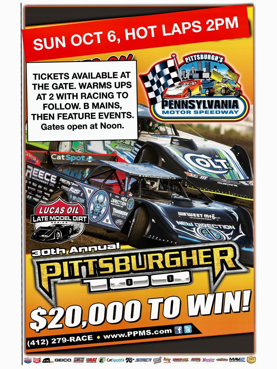Pittsburgher 100 today, warm ups at 2pm, Gates open at NOON SUNDAY OCTOBER 7