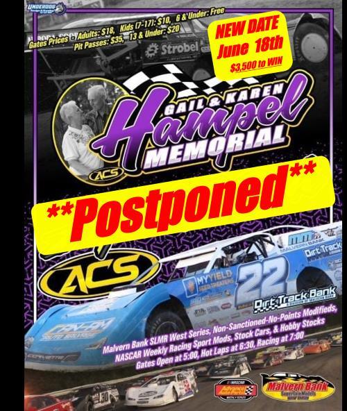 RAIN HALTS "HAMPEL MEMORIAL" MOVED TO JUNE 18TH