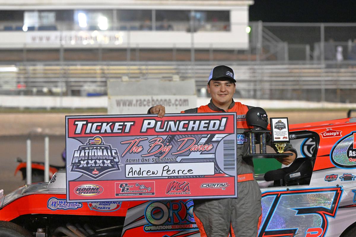 Pearce makes textbook run to checkers in IMCA Super Nationals SportMod qualifier