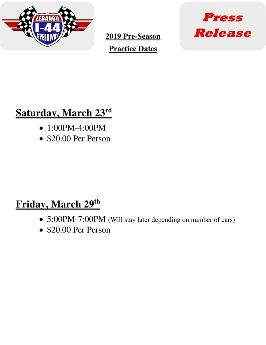 2019 Pre-Season Practice Dates