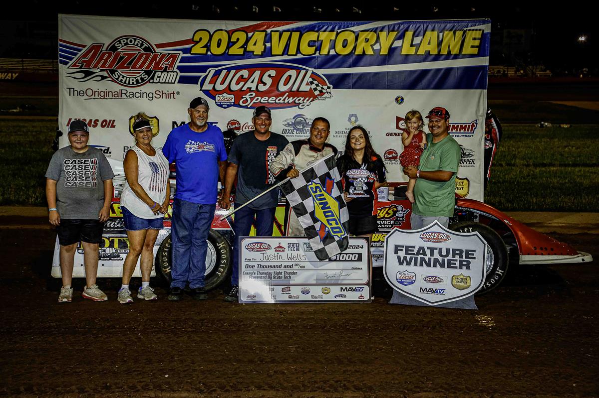 Wells rolls in headline feature at Lucas Oil Speedway Casey's Thursday Night Thunder as Sheets, Johnson also grab wins