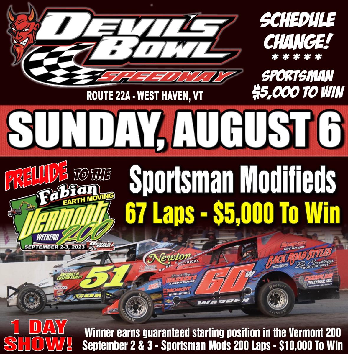 Devil’s Bowl Speedway Changes August 6th Event to $5,000-to-Win Crate Sportsman Race New-look event serves as prelude to Vermont 200