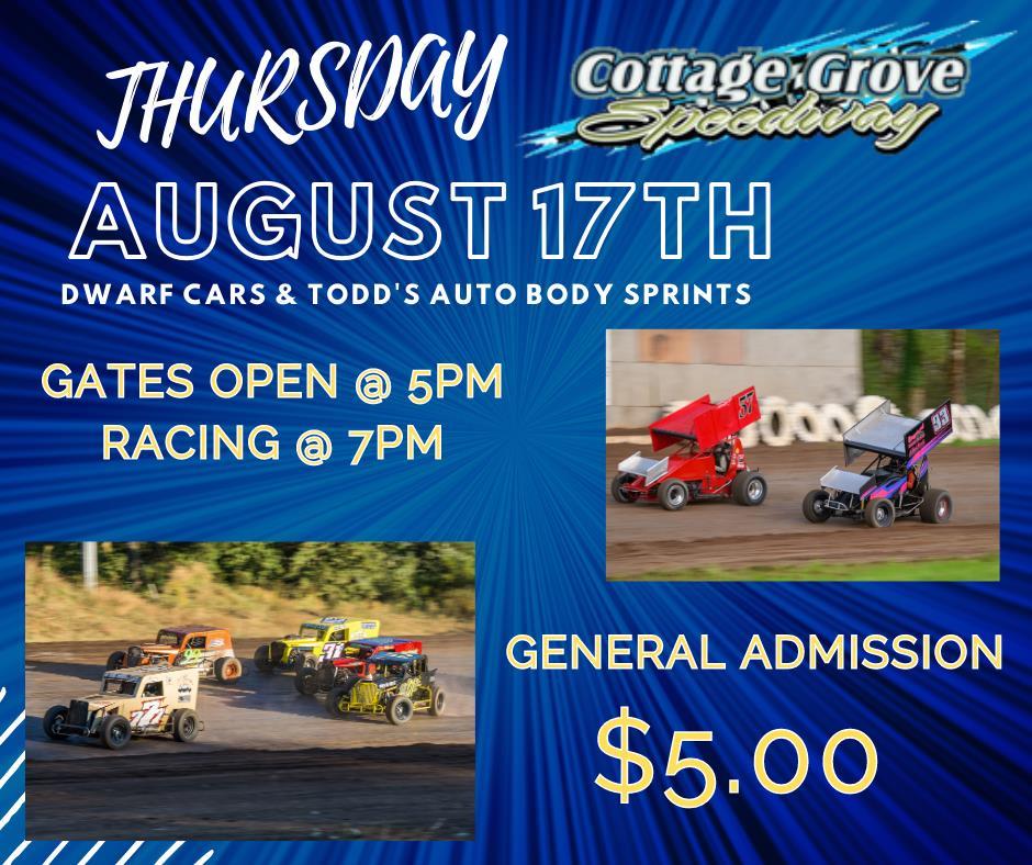 DWARF CARS & TODD'S AUTO BODY SPRINTS RETURN FOR SPECIAL MID-WEEK SHOW!