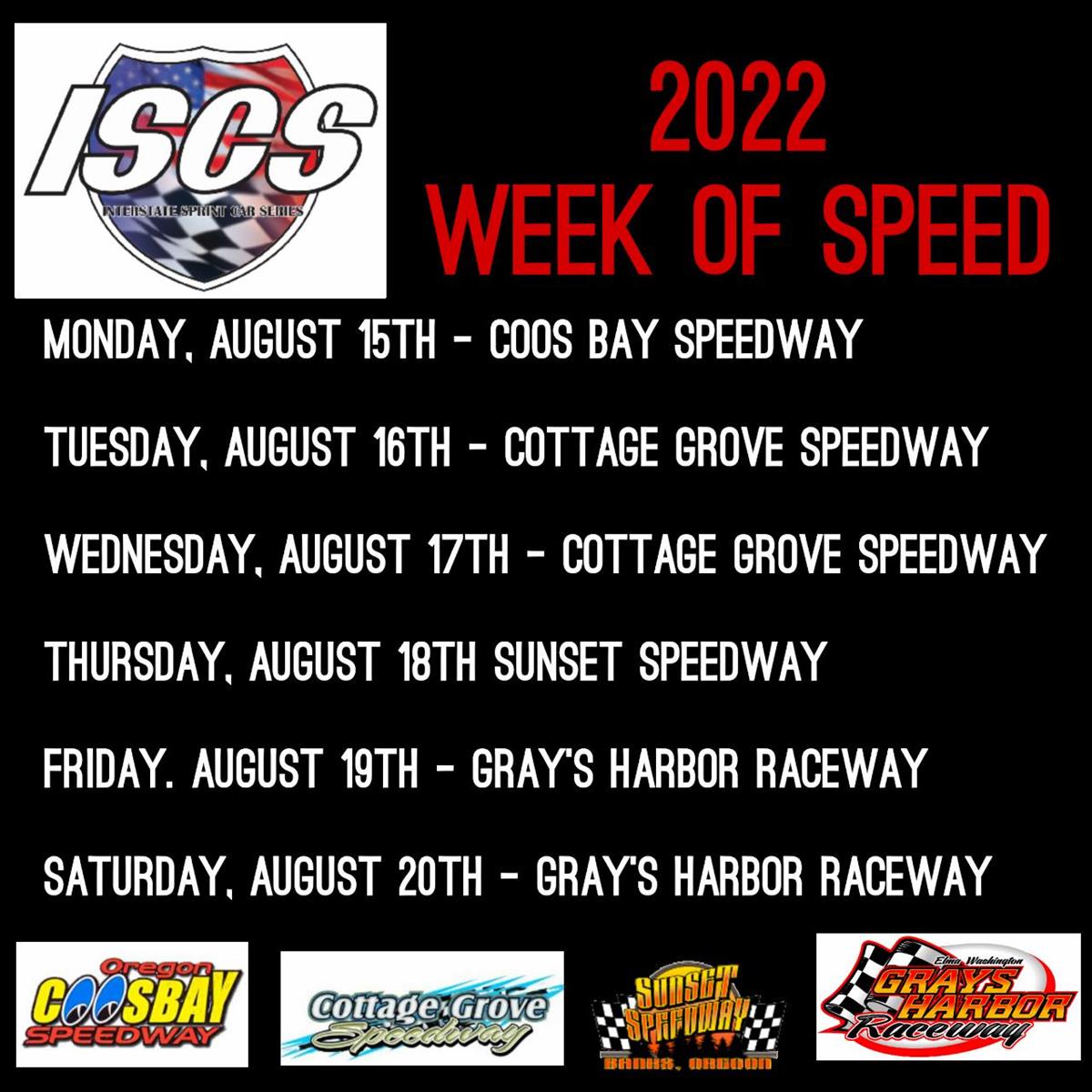 WEEK OF SPEED SET TO MAKE A 2 DAY STOP AT CG, TUESDAY & WEDNESDAY!!