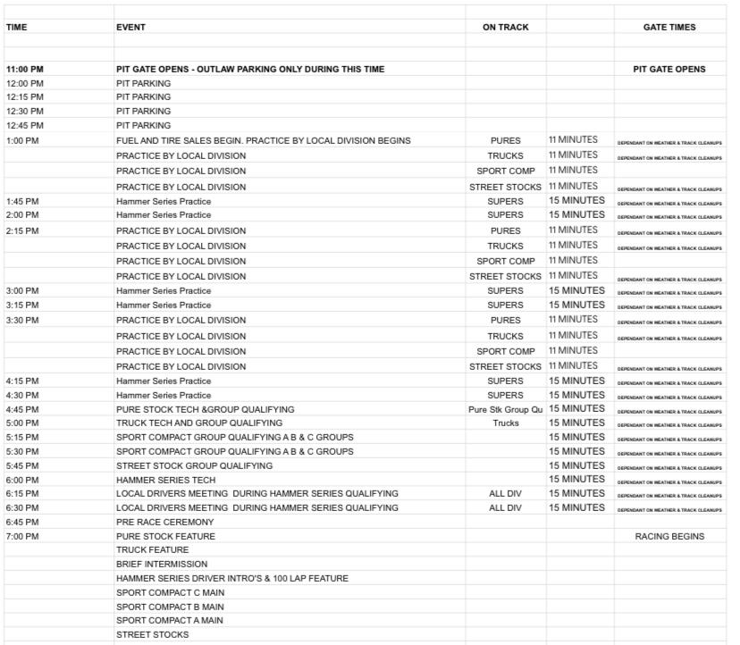 JULY 15TH QUAD CROWN EVENT #2 ITINERARY