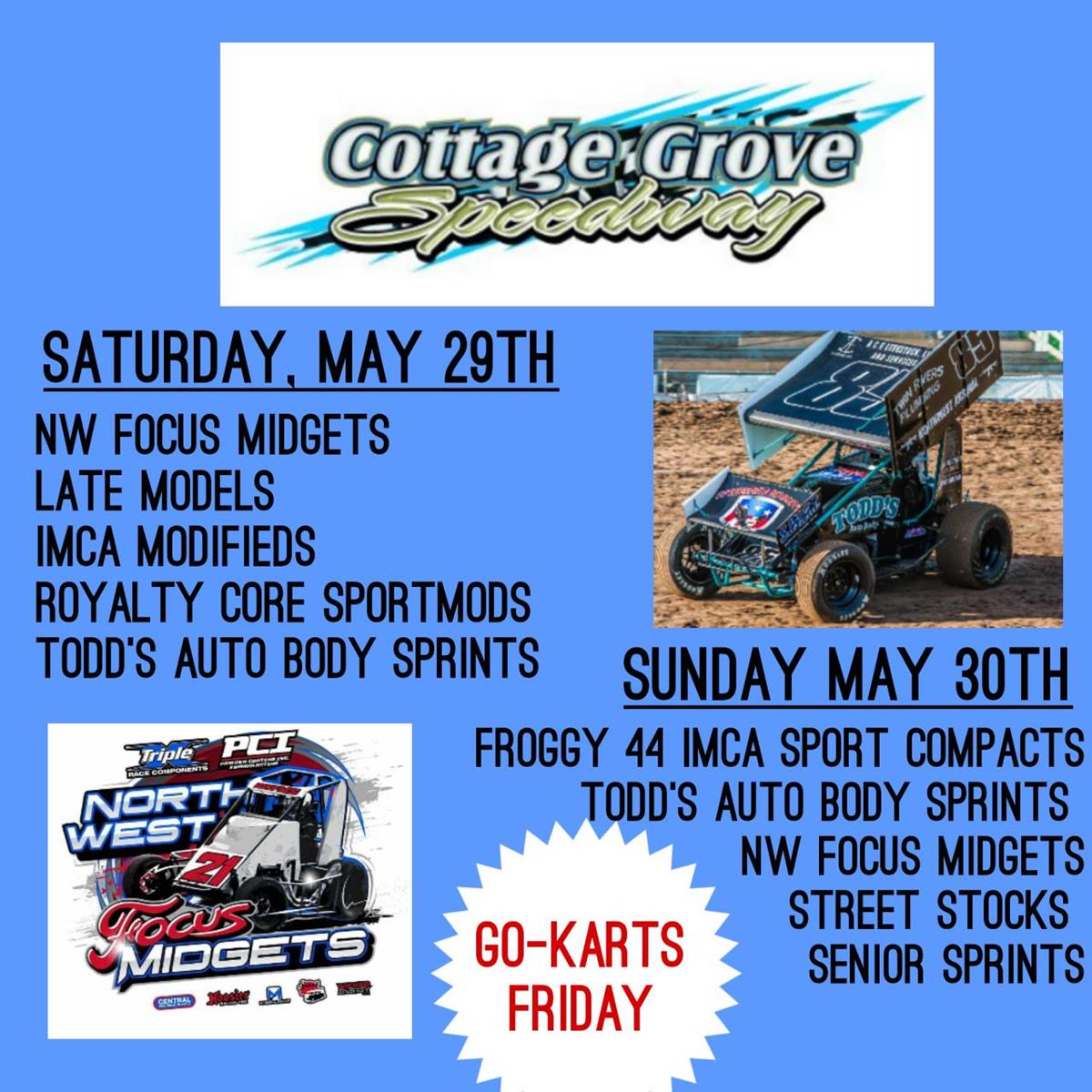 3 NIGHTS OF RACING ACTION MEMORIAL DAY WEEKEND AT COTTAGE GROVE SPEEDWAY!!