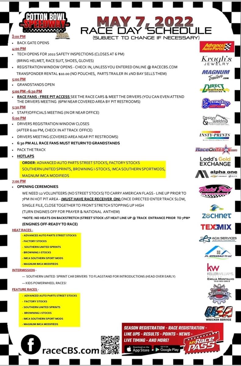 05/07/2022 Race Day Information