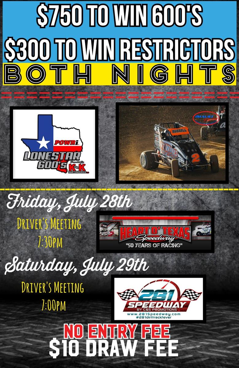 POWRi Lonestar 600's Double Header Weekend coming up