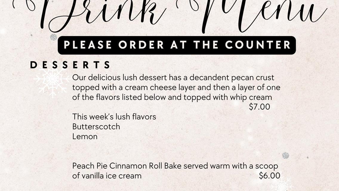 WALKING IN A WINTER WONDERLAND MENU FOR DECEMBER 1ST - 3RD!