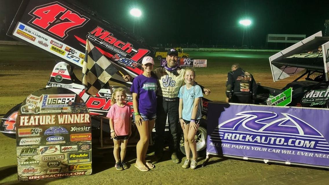 Dale Howard battles to victory in USCS Sprint Speedweek Finale at Jackson Motor Speedway on Saturday.