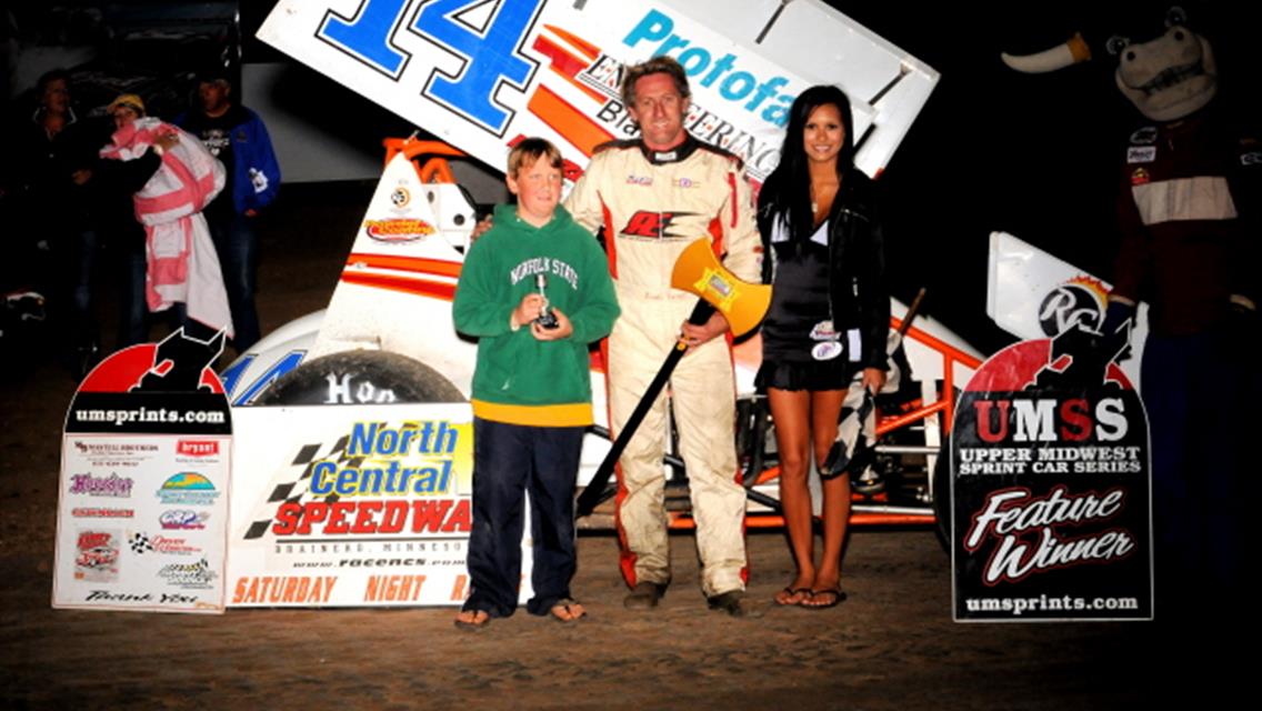 Brooke Tatnell in Victory Lane following his Kouba Memorial win at North Central Speedway.