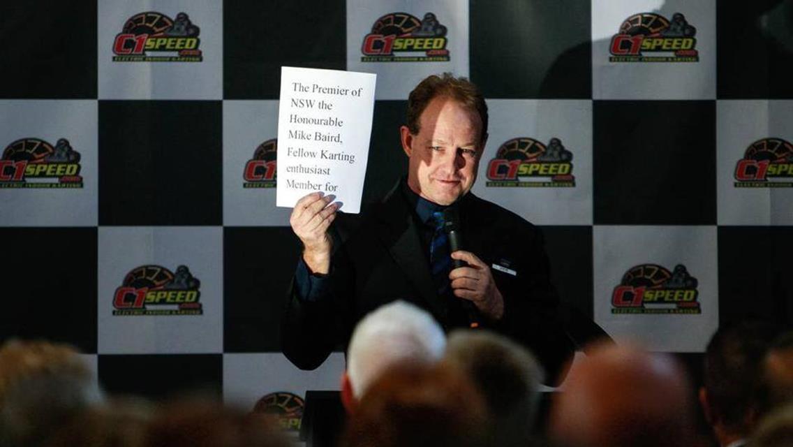 The Premier of NSW Mike Baird go-karting in Albion Park