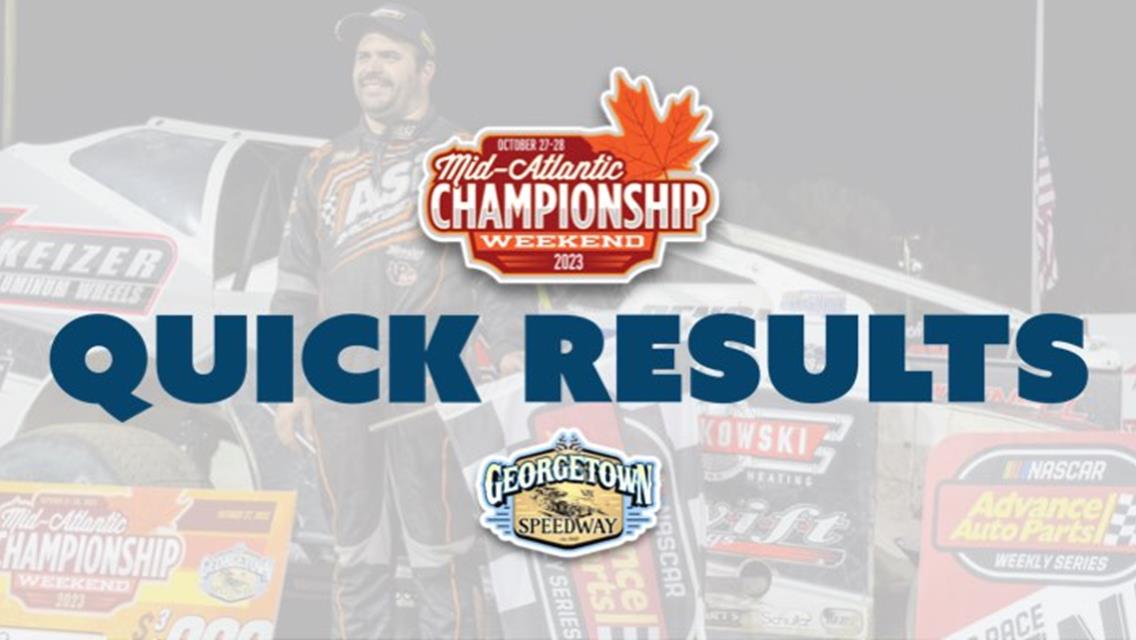 MID-ATLANTIC CHAMPIONSHIP QUALIFYING NIGHT RESULTS SUMMARY  GEORGETOWN SPEEDWAY FRIDAY, OCTOBER 27, 2023