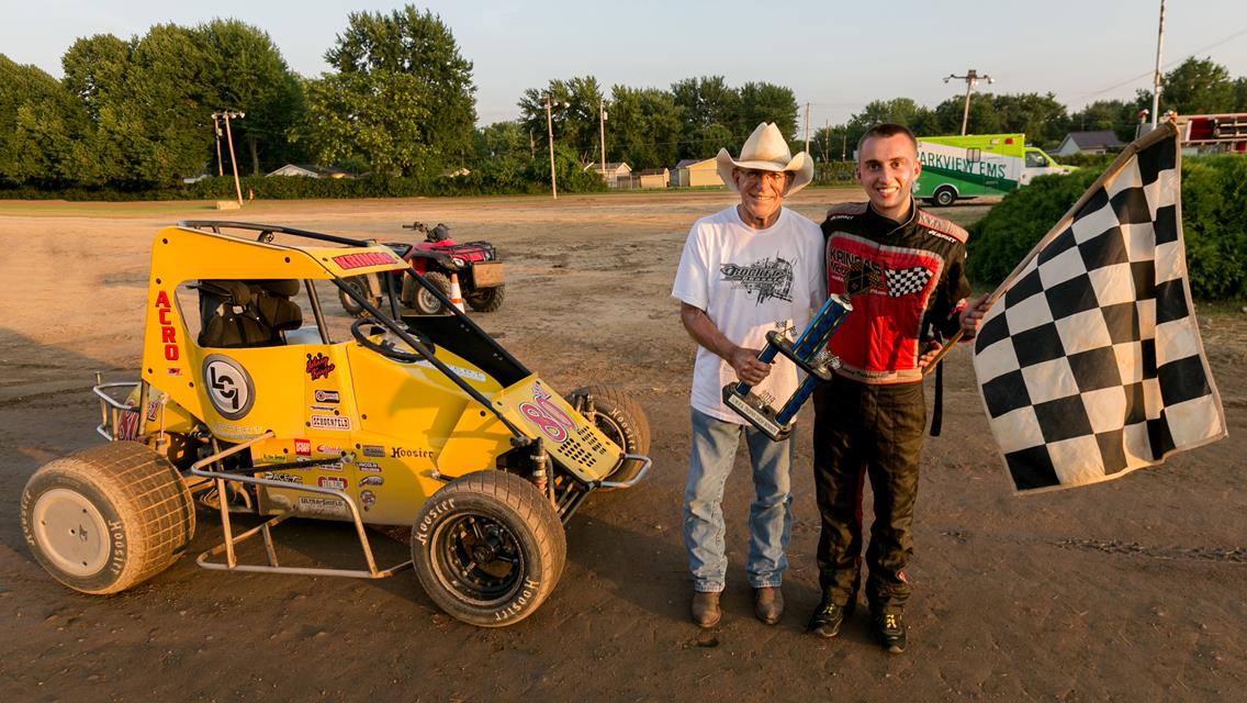 Johnny Kringas WINS  Celebrates with  Nelson Stewart Car Owner