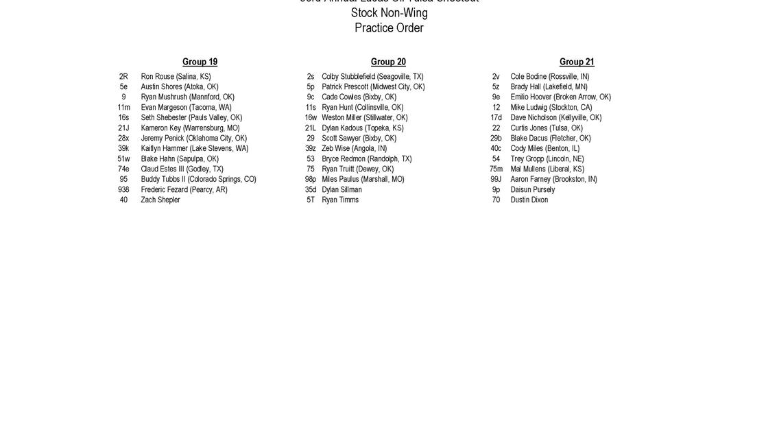 Thursday Practice Order