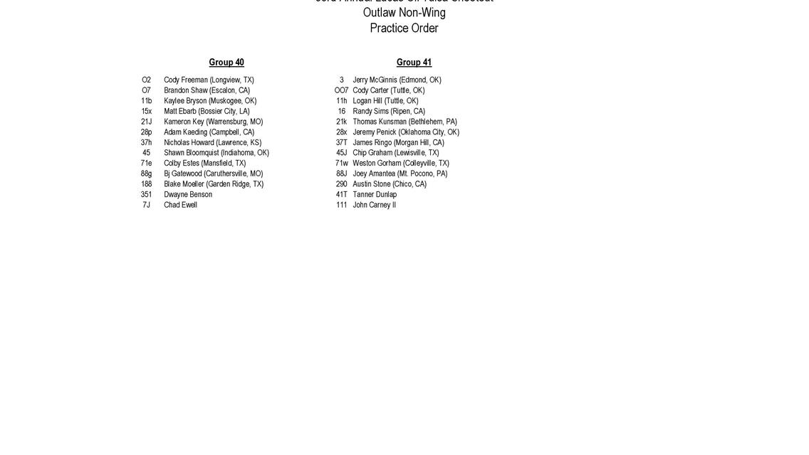 Thursday Practice Order